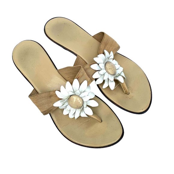 Summer Flat Slippers Sandals Low heels Size 6 with Cute Sunflower, Made in Italy - Picture 4 of 6